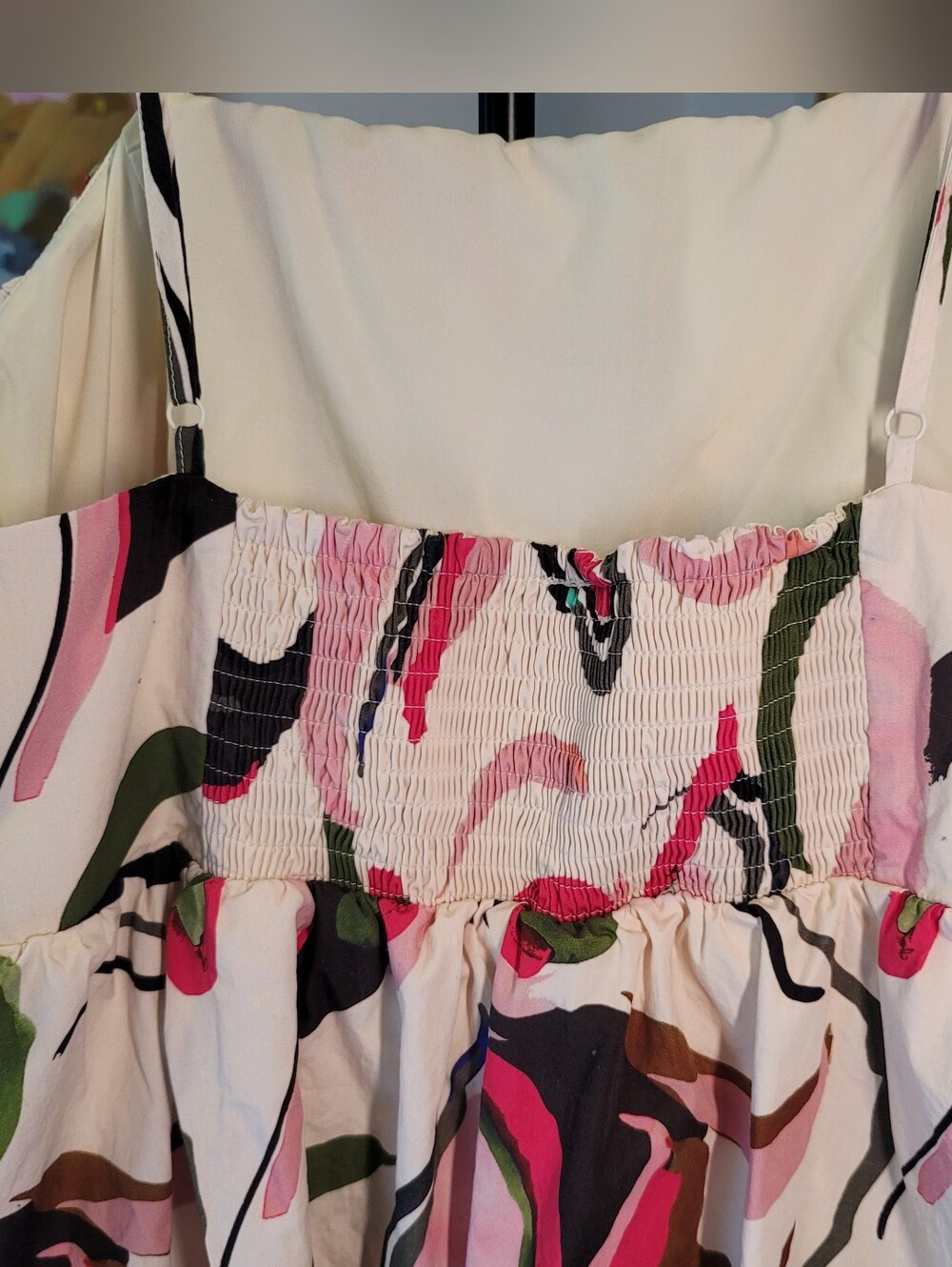 ANTHROPOLOGIE Adjustable Strap Bubble Hem Short Dress Pink Abstract Size XL - Picture 4 of 10